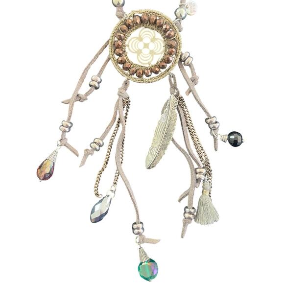 Moon C Paris Silver & Bronze Dreamcatcher Pendant on 21" Leather Necklace NWOT - Picture 7 of 7